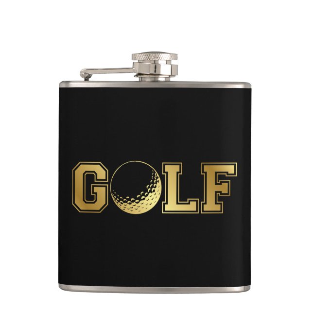 Petaca Monograma de golf masculino negro y máscara de oro (Anverso)