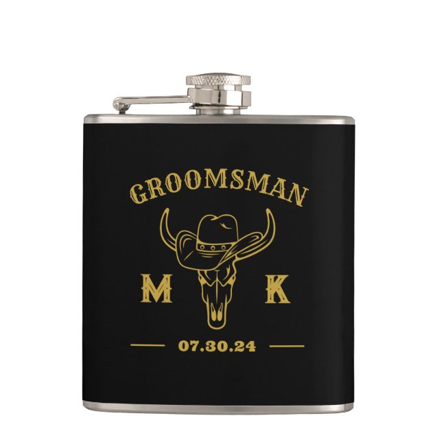 Petaca Monograma de Groomsmen Personalizado de Cowboy Occ (Anverso)