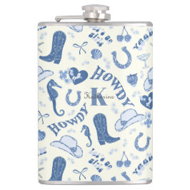 Petaca Monograma de la lechuza costera azul crudo