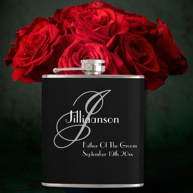 Petaca Monograma De La Moda De Regalo Del Boda De Groom (Father Of The Groom Wedding Gift Chic Monogram Flask.)