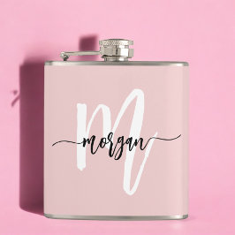 Petaca Monograma de letra script femenino bonito Rosa rub