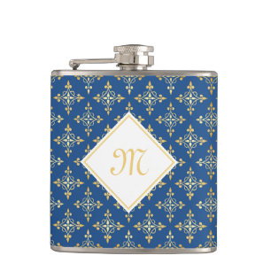 Petaca Monograma de lujo azul y dorado Quatre Floral