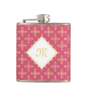 Petaca Monograma de lujo rosa y dorado Quatre Floral