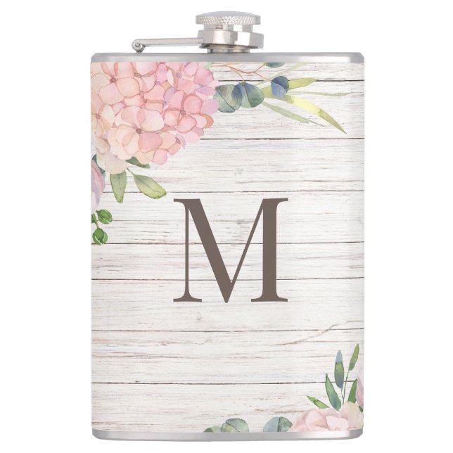 Petaca Monograma de maderas mayores Hidrangea y Eucalipto (Anverso)