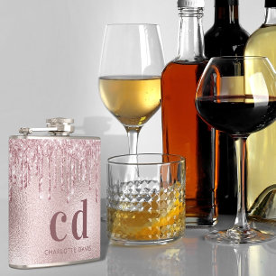 Petaca Monograma de nombre con destellos de rosa sonrojad