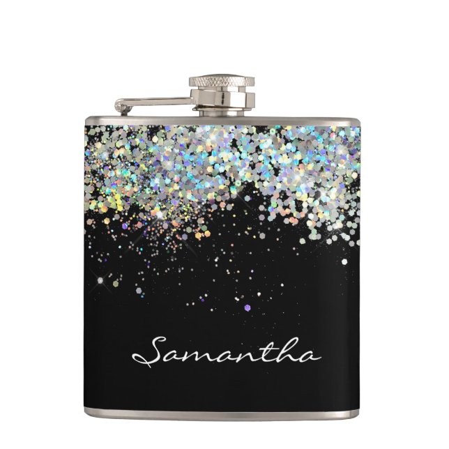 Petaca Monograma de nombre personalizado Girly purpurina (Anverso)