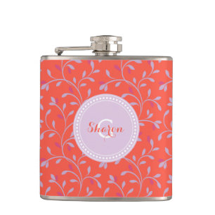 Petaca Monograma de patrón floral de color morado y chich