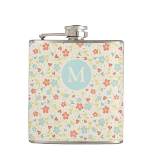 Petaca Monograma de Patrón Floral de Primavera Pastel Pre