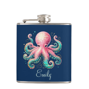 Petaca Monograma de Personalizado de pulpo Purpurinoso