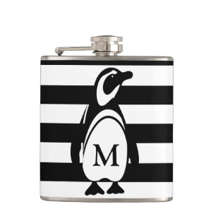Petaca Monograma de pingüino blanco y negro y rayas