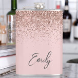 Petaca Monograma de Purpurina rosa de Rubor Girly Rosa Go<br><div class="desc">Girly Rosa Gold - Purpurina de espuma rosada de Rubor Cepillado Nombre de monograma Metalizado y máscara de Fiesta inicial. Esto hace que el dulce perfecto cumpleaños 16, boda, ducha de novia, aniversario, ducha de bebé o fiesta de soltera sea regalo para alguien que ama el lujo glam y los...</div>