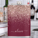 Petaca Monograma de Purpurina rosa Rubor Rosa de Borgoña<br><div class="desc">Oro Rosa - Purpurina de espuma rosada y borgoñona de Rubor Cepilló el nombre Metalizado del monograma y el matraz Fiesta inicial. Esto hace que el dulce perfecto cumpleaños 16, boda, ducha de novia, aniversario, ducha de bebé o fiesta de soltera sea regalo para alguien que ama el lujo glam...</div>