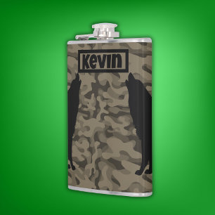 Petaca Monograma de silueta de lobo negro marrón moderno 