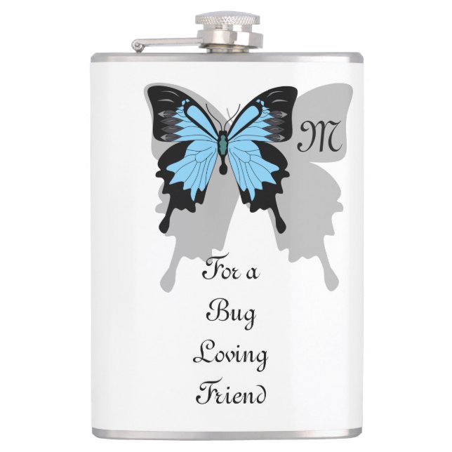 Petaca Monograma de sombra de mariposa con respaldo azul (Anverso)