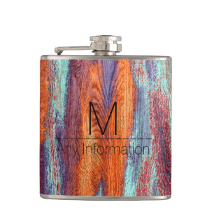 Petaca Monograma de textura de grano de madera de color r
