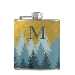 Petaca Monograma del bebé en el paisaje de los bosques