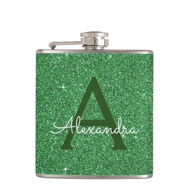 Petaca Monograma del Día de San Patricio Verde Purpurina  (Anverso)