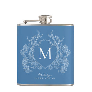 Petaca Monograma del Escudo floral azul francés clásico m