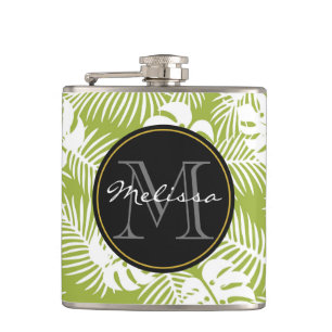 Petaca Monograma del patrón de selva tropical de hojas de