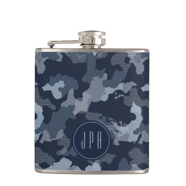 Petaca Monograma del patrón militar del camuflaje azul de (Anverso)