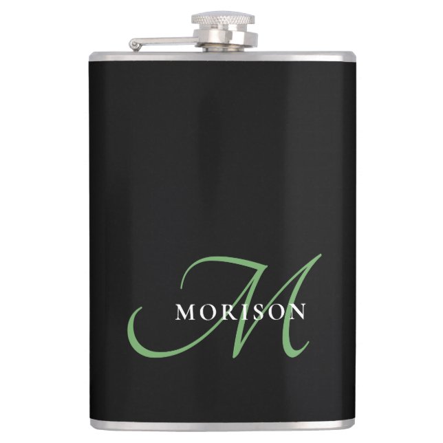 Petaca Monograma elegante moderno de escritura verde negr (Anverso)
