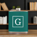 Petaca Monograma enmarcado verde forestal<br><div class="desc">Monograma inicial moderno y de moda.</div>