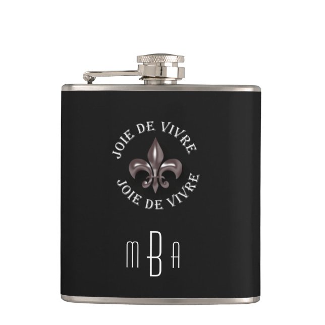 Petaca Monograma Fleur de Lis Alegría de vivir en francés (Anverso)