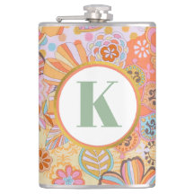Monograma Floral Retro Patrón Groovy