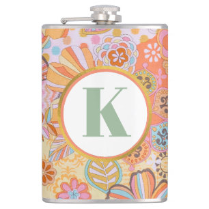 Petaca Monograma Floral Retro Patrón Groovy