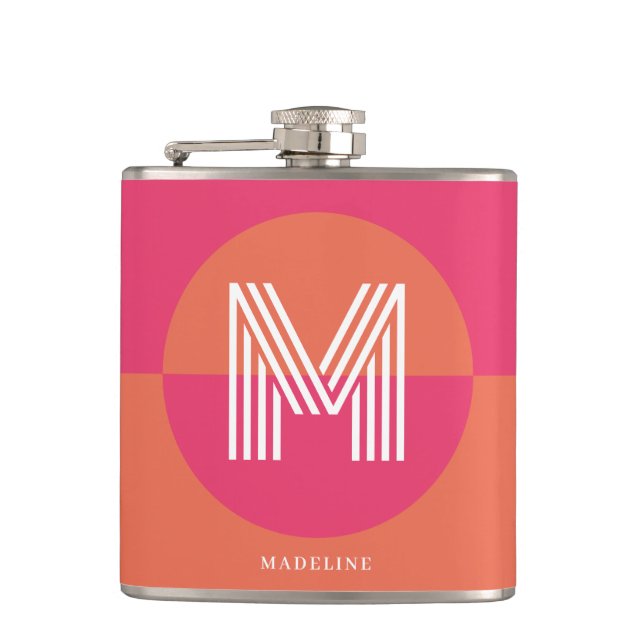 Petaca Monograma geométrico moderno rosa naranja Retro Ch (Anverso)