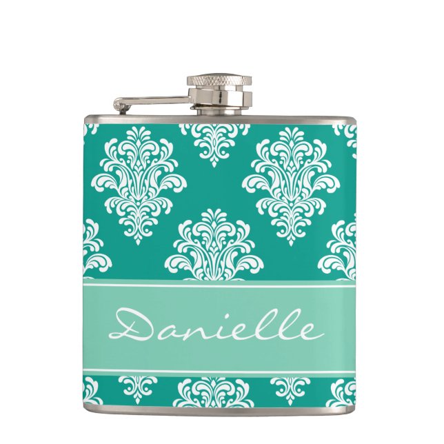 Petaca Monograma Girly Verde azulado Damask (Anverso)