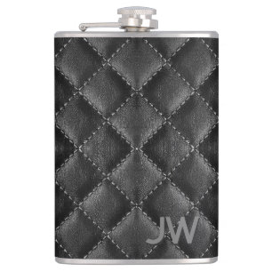 Petaca Monograma Grabado en relieve Groomsman Cuero negro
