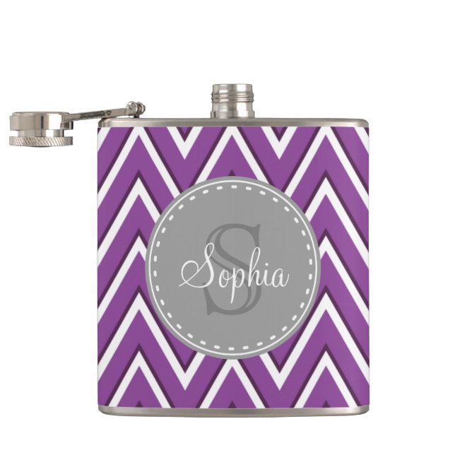 Petaca Monograma gris del patrón de cherón púrpura de mod (Abierto)