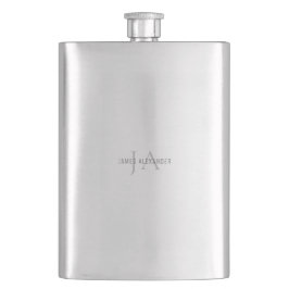 Petaca Monograma Gris Nombre Personalizado Para Su Botell