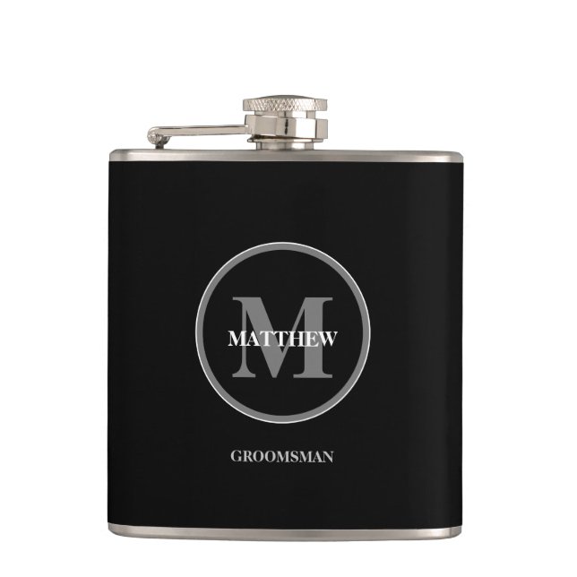 Petaca Monograma Groomsman negro elegante (Anverso)