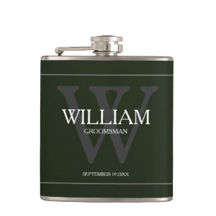 Petaca Monograma Groomsman Regalo Classic Guay Army Green
