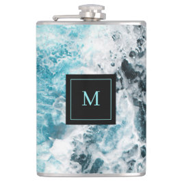 Petaca Monograma Hawaii de las olas del océano negro azul