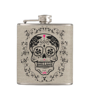 Petaca Monograma Hipster Cráneo de azúcar en Burlap