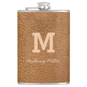 Petaca Monograma Moda de cuero marrón Script moderno