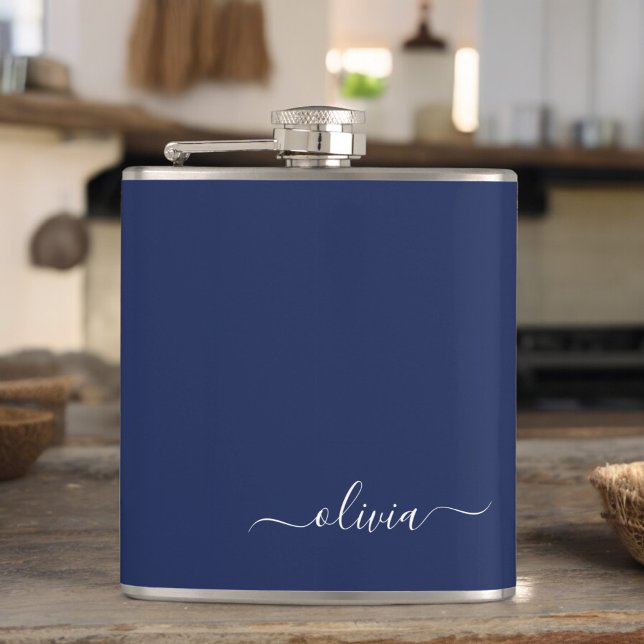 Petaca Monograma moderno azul y blanco de la Marina (Subido por el creador)