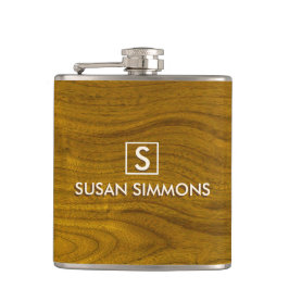 Petaca Monograma moderno con nombre en madera