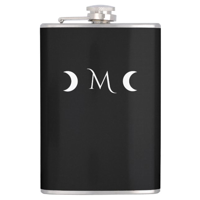 Petaca Monograma moderno de luna creciente negro y blanco (Anverso)