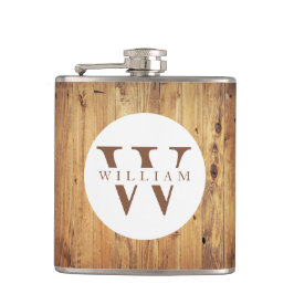 Petaca Monograma moderno de madera rústica + inicial