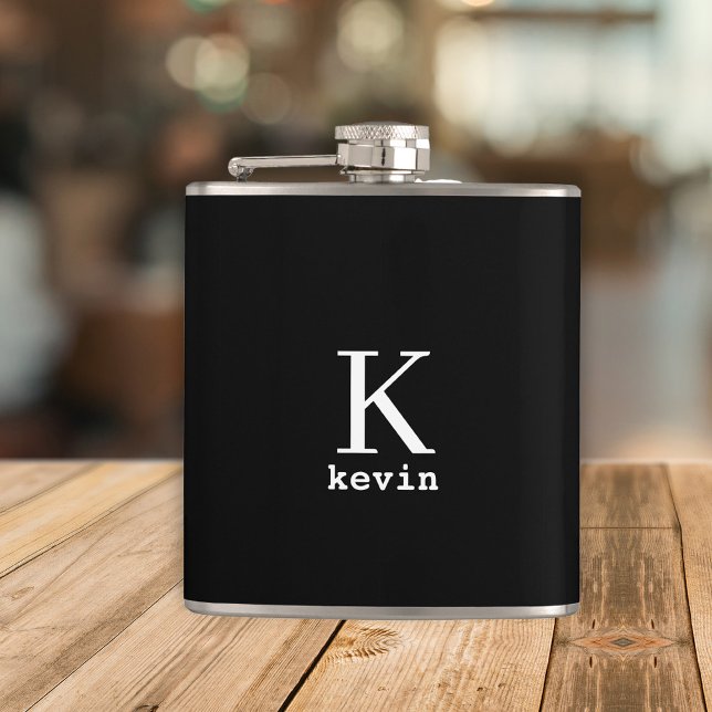 Petaca Monograma moderno personalizado en blanco y negro (Subido por el creador)