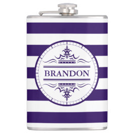 Petaca Monograma Nautical Elegant Navy Blue Striped Flask
