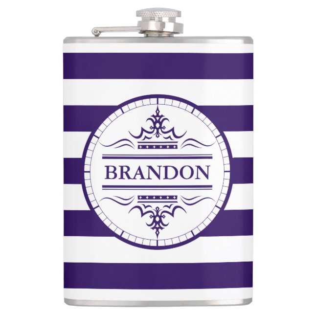 Petaca Monograma Nautical Elegant Navy Blue Striped Flask (Anverso)