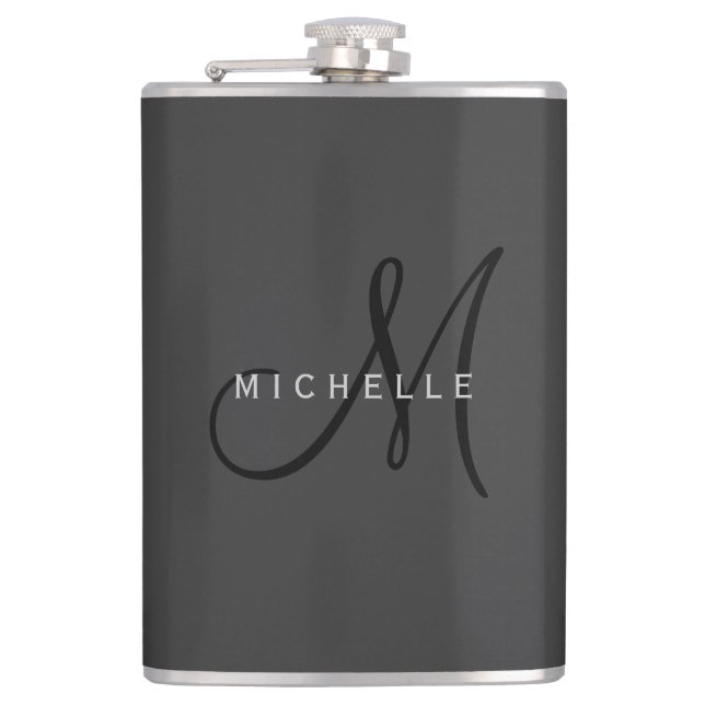 Petaca Monograma negro profesional Gray Your Name (Anverso)