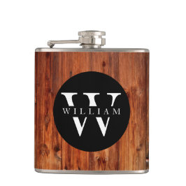 Petaca Monograma Nombre moderno de madera rústica con cla