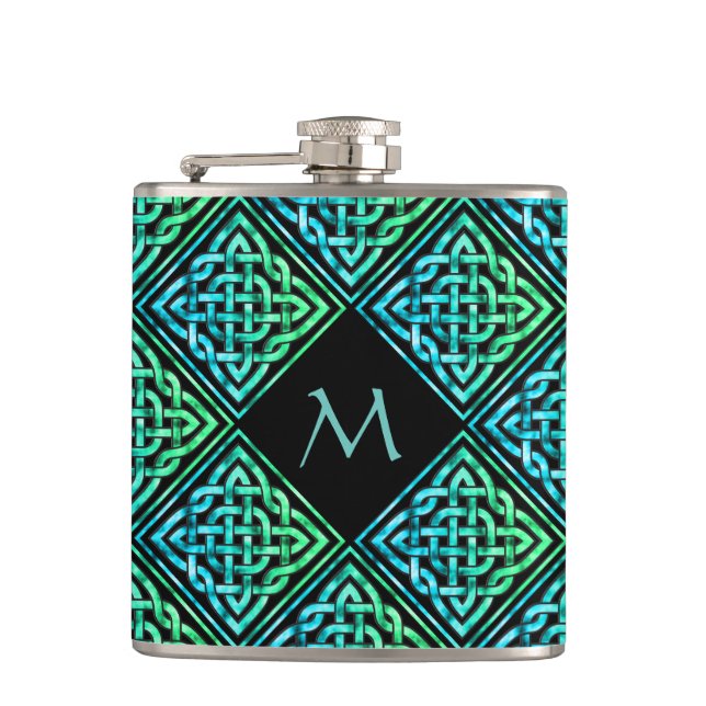 Petaca Monograma nudo celta Diamond Blue Green Hip Flask (Anverso)