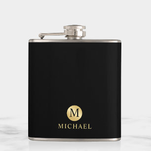Petaca Monograma personalizado de lujo negro y oro